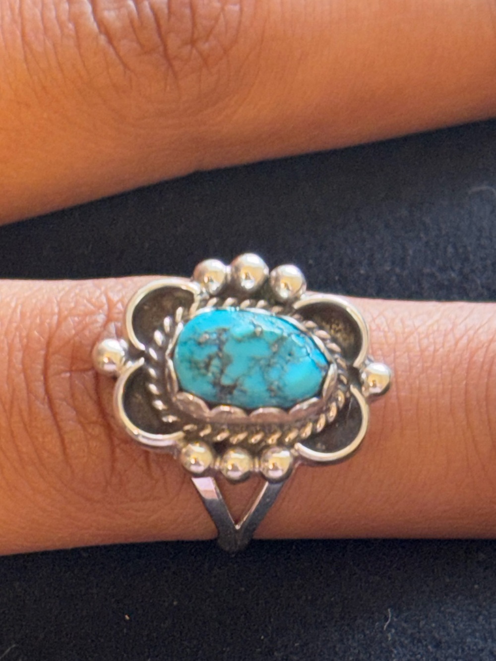 Sterling Silver Oval Turquoise Ring Size 4